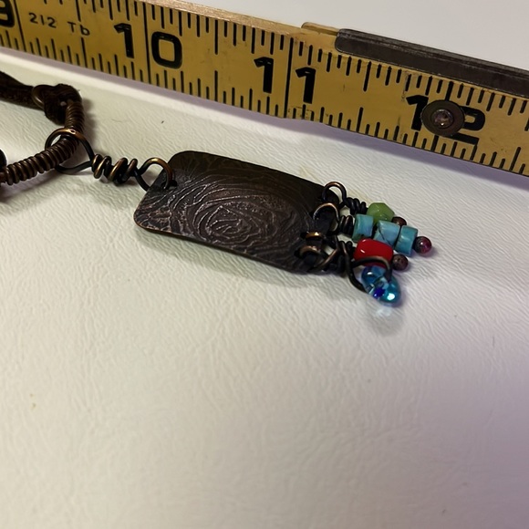 Handmade artisan boho copper and bead necklace pendant. One of a kind. NWT. - Picture 4 of 4